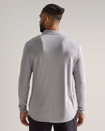 Ribbed Long Sleeve Open V Polo
