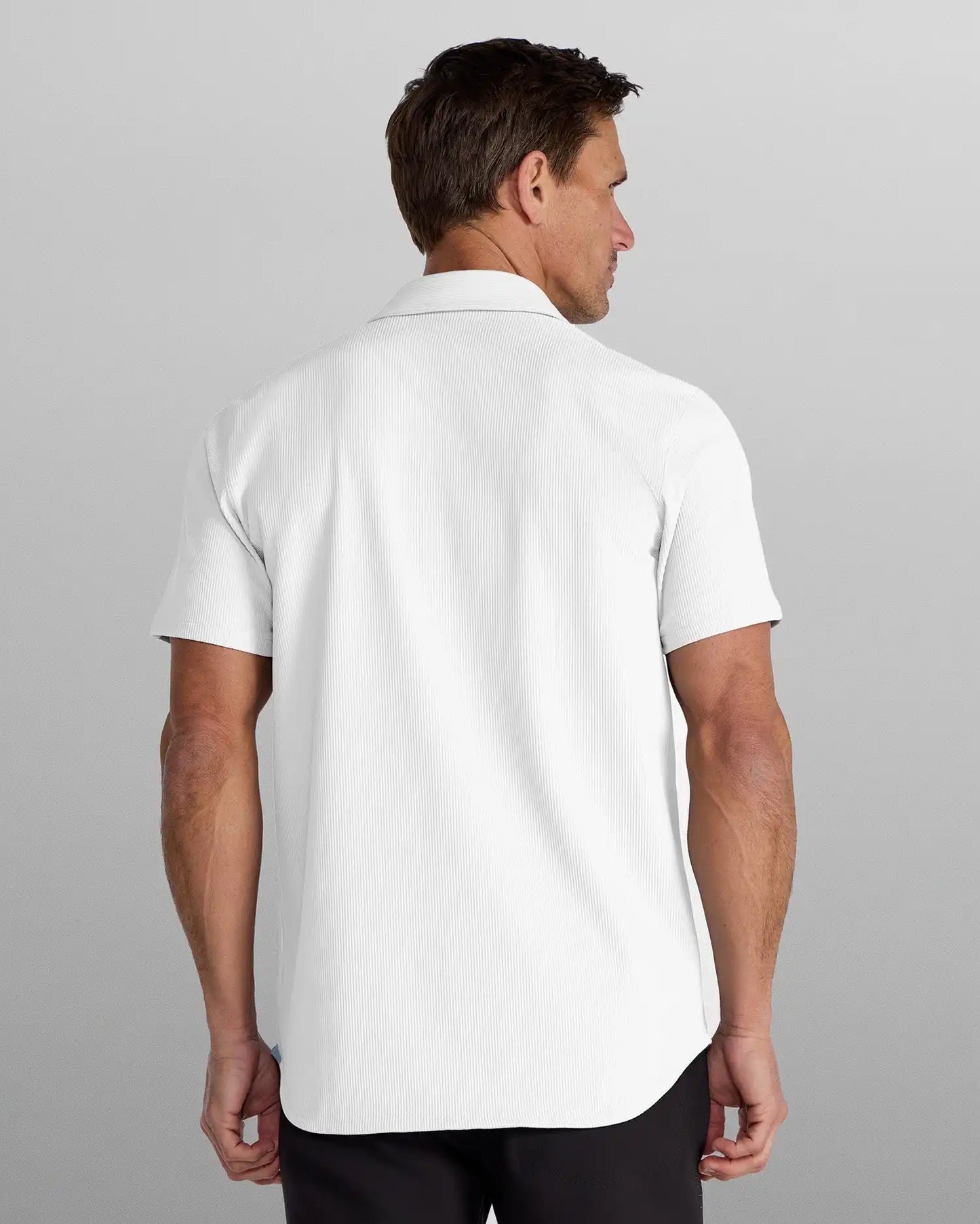 Ribbed+ Short Sleeve Button Down