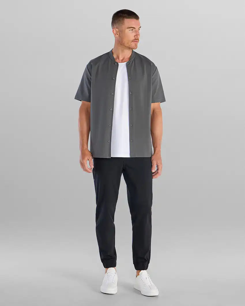 LUX Stand Collar Short Sleeve Button Down
