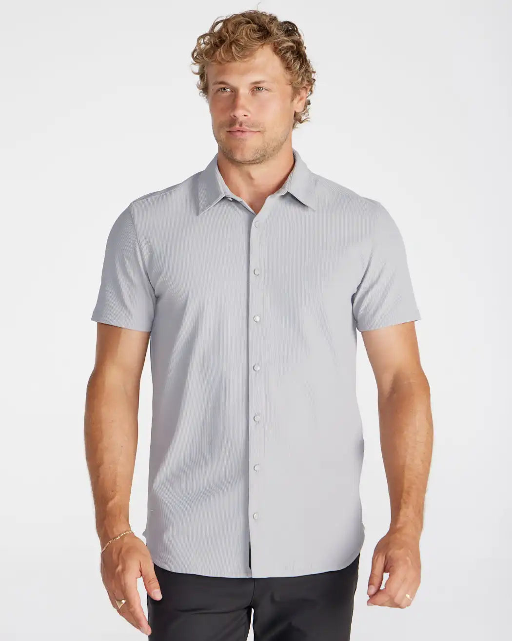 Ribbed+ Short Sleeve Button Down
