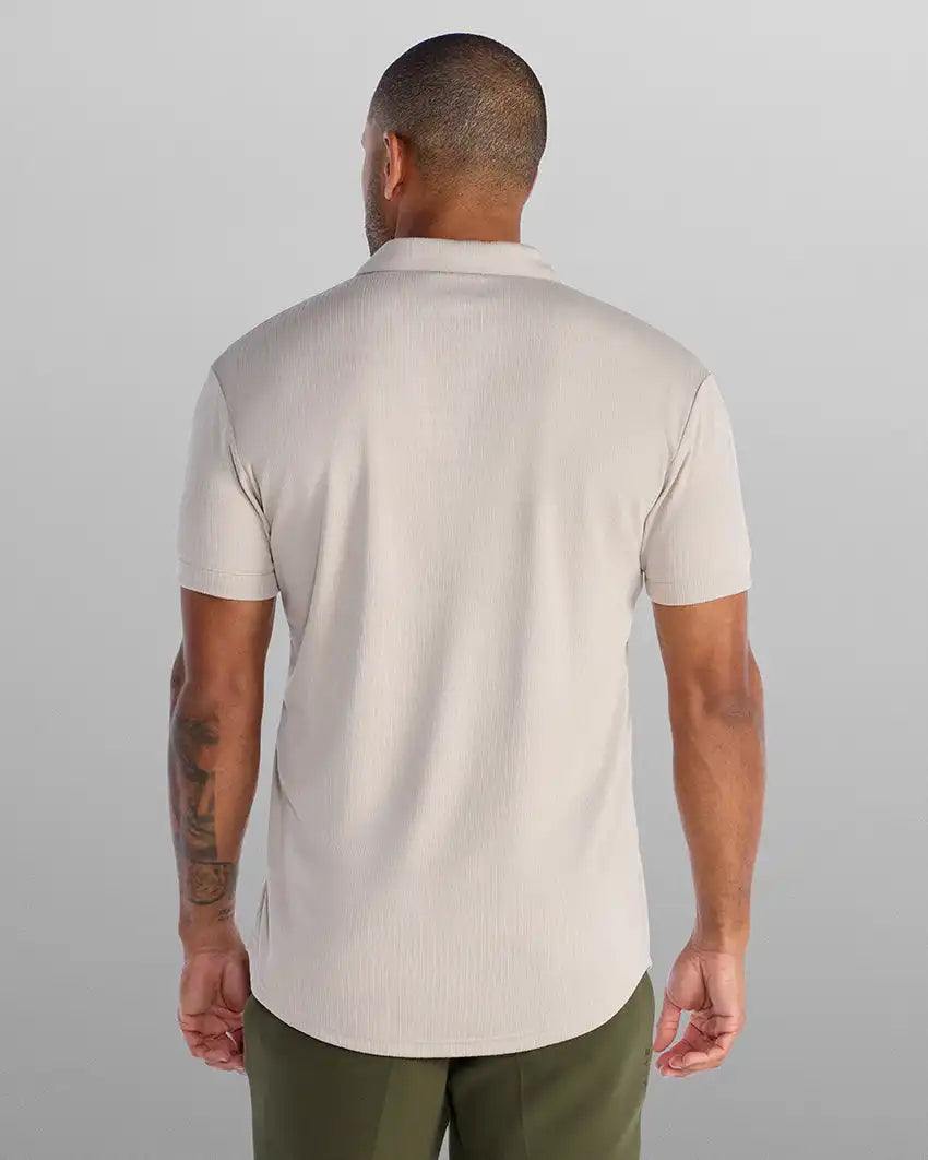 Ribbed Short Sleeve Open V Polo