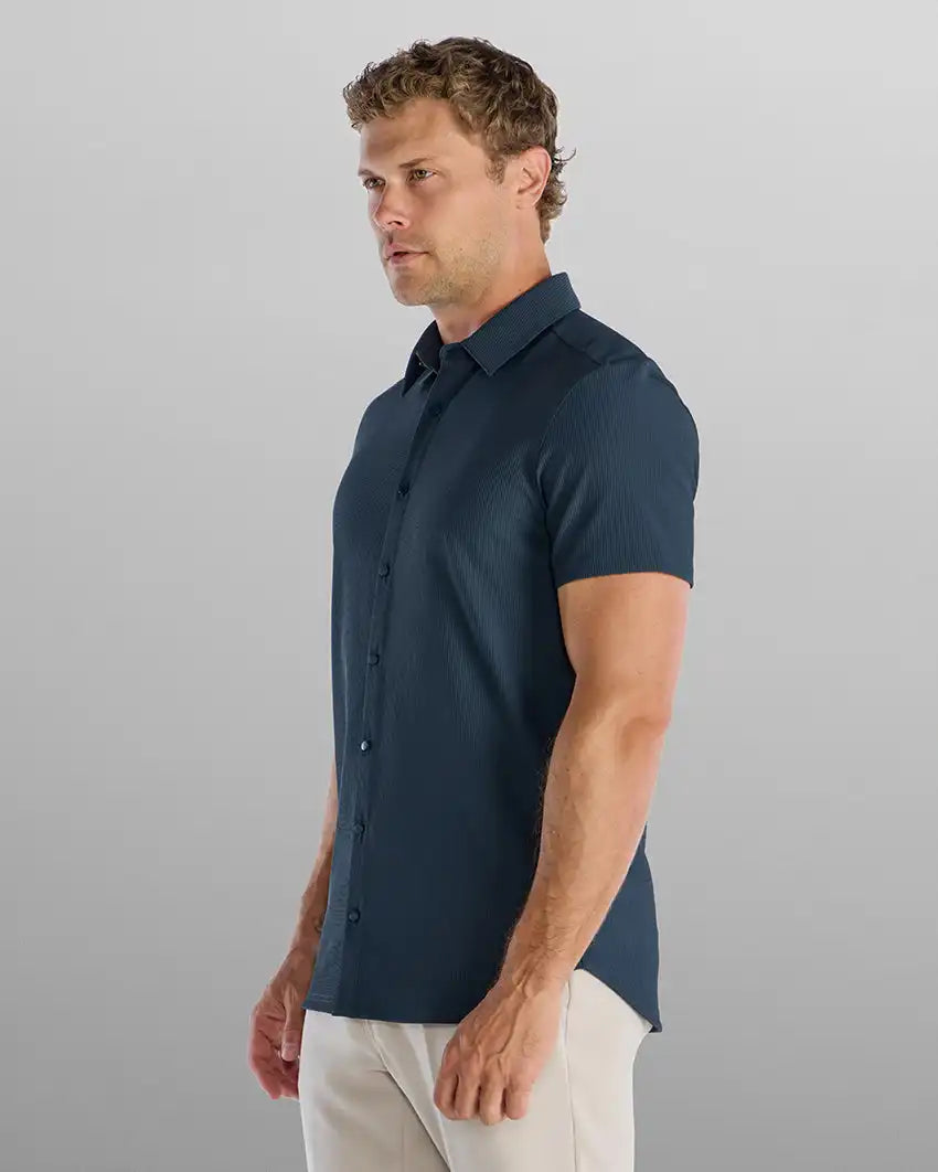 Ribbed+ Short Sleeve Button Down