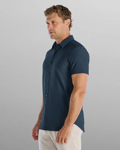 Ribbed+ Short Sleeve Button Down
