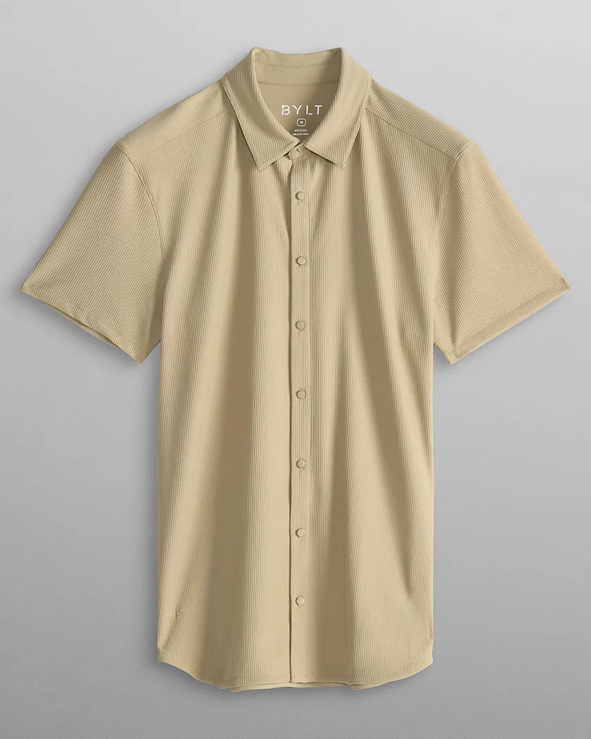 Ribbed+ Short Sleeve Button Down