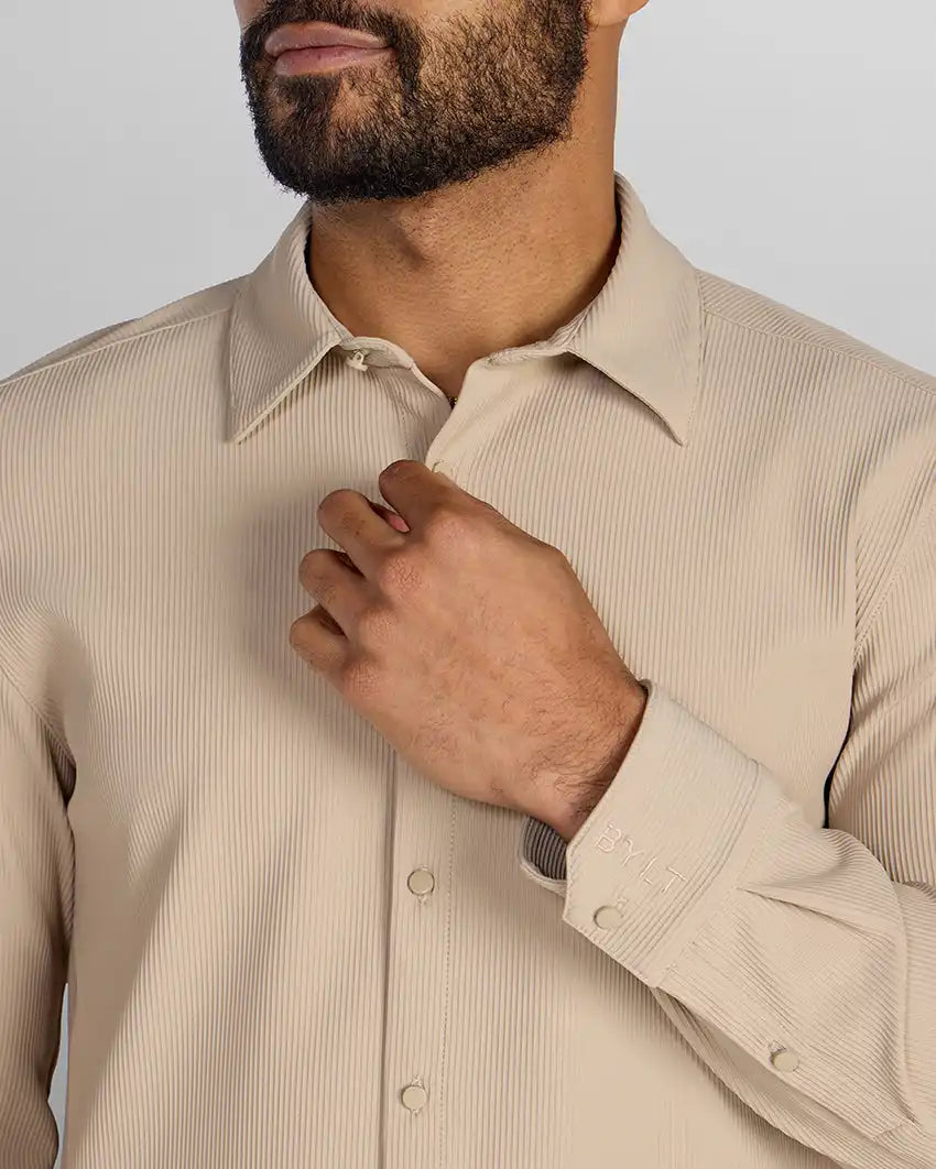 Ribbed+ Long Sleeve Button Down
