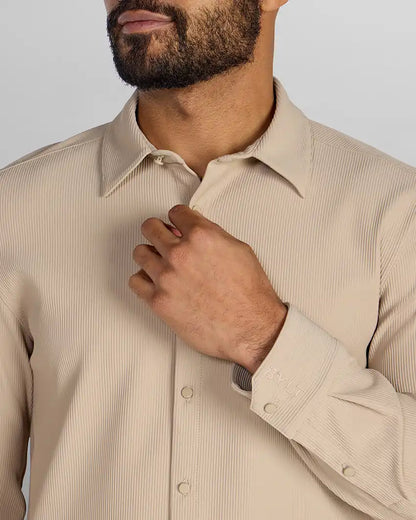 Ribbed+ Long Sleeve Button Down