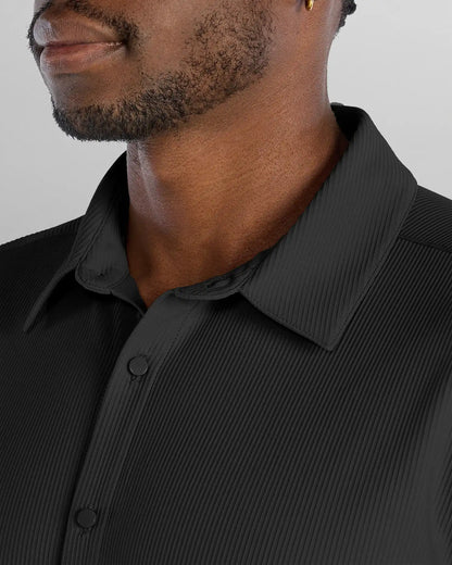 Ribbed+ Short Sleeve Button Down