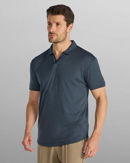 Ribbed Short Sleeve Open V Polo