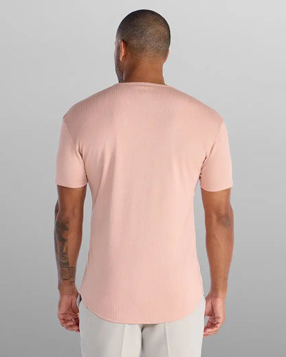 Ribbed Short Sleeve Drop-Cut