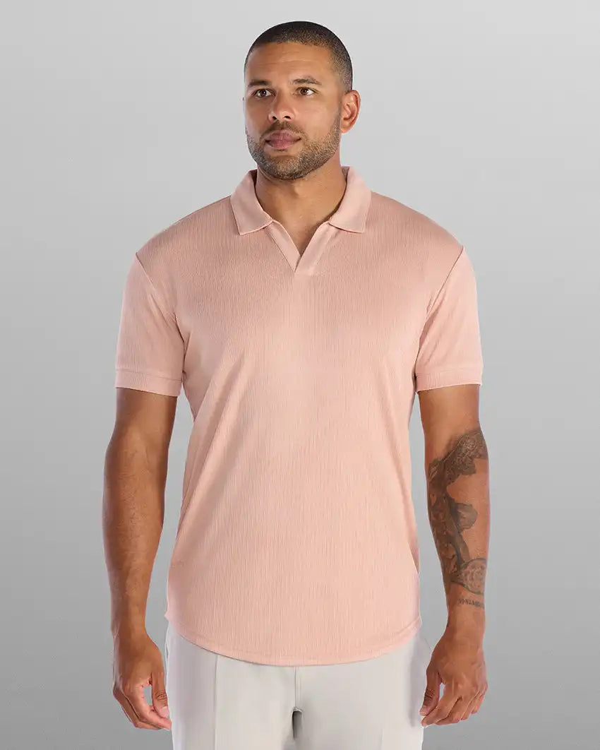 Ribbed Short Sleeve Open V Polo