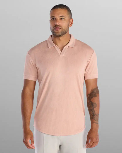 Ribbed Short Sleeve Open V Polo