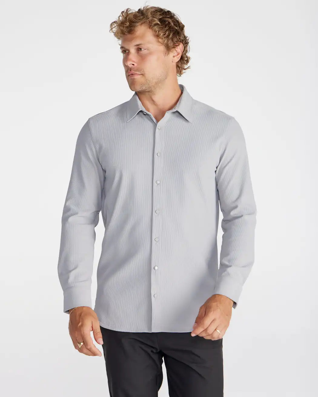 Ribbed+ Long Sleeve Button Down