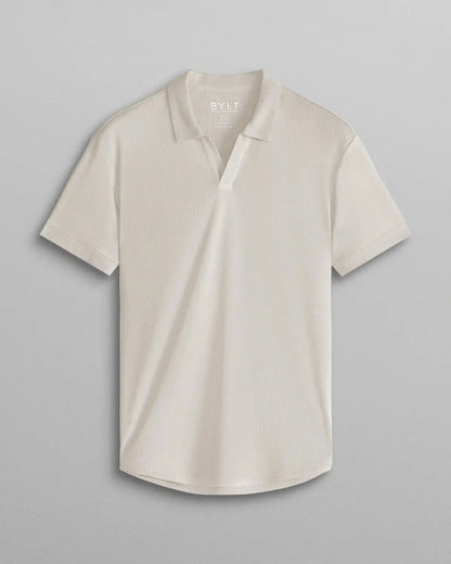 Ribbed Short Sleeve Open V Polo
