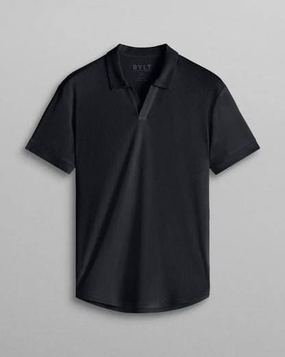 Ribbed Short Sleeve Open V Polo