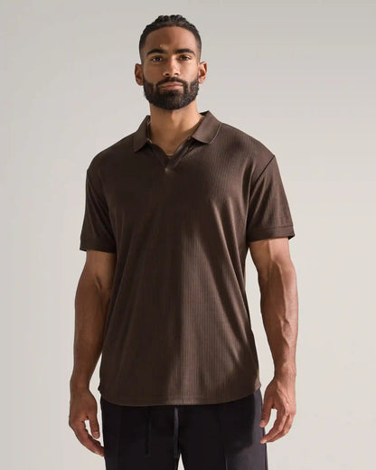 Ribbed Short Sleeve Open V Polo