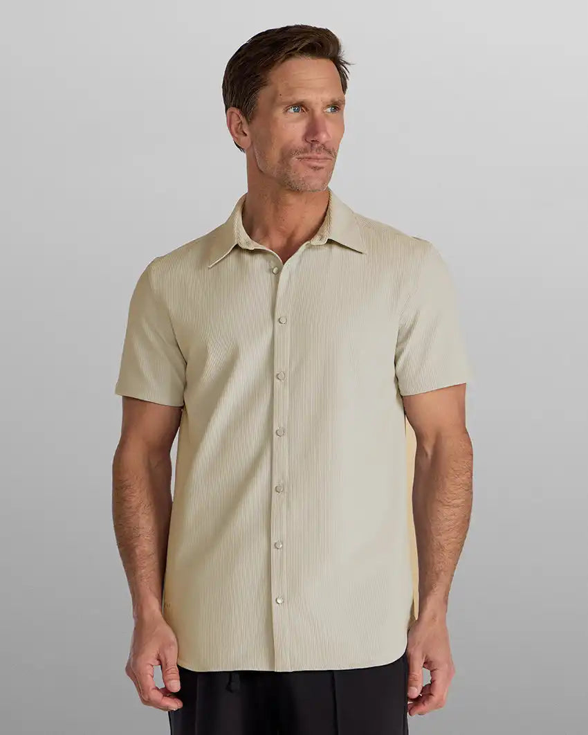 Ribbed+ Short Sleeve Button Down
