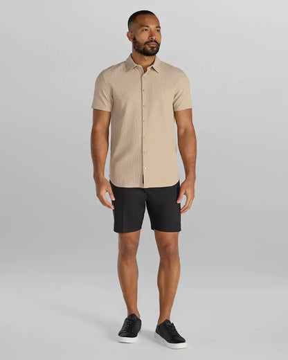 Ribbed+ Short Sleeve Button Down