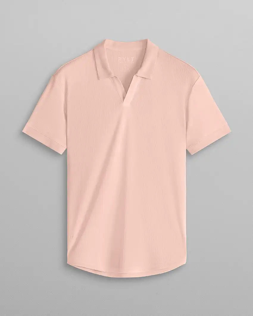 Ribbed Short Sleeve Open V Polo